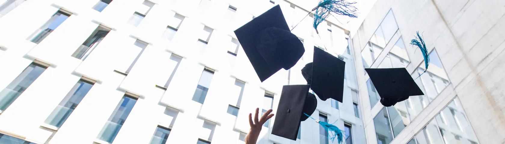 graduation hats in the air